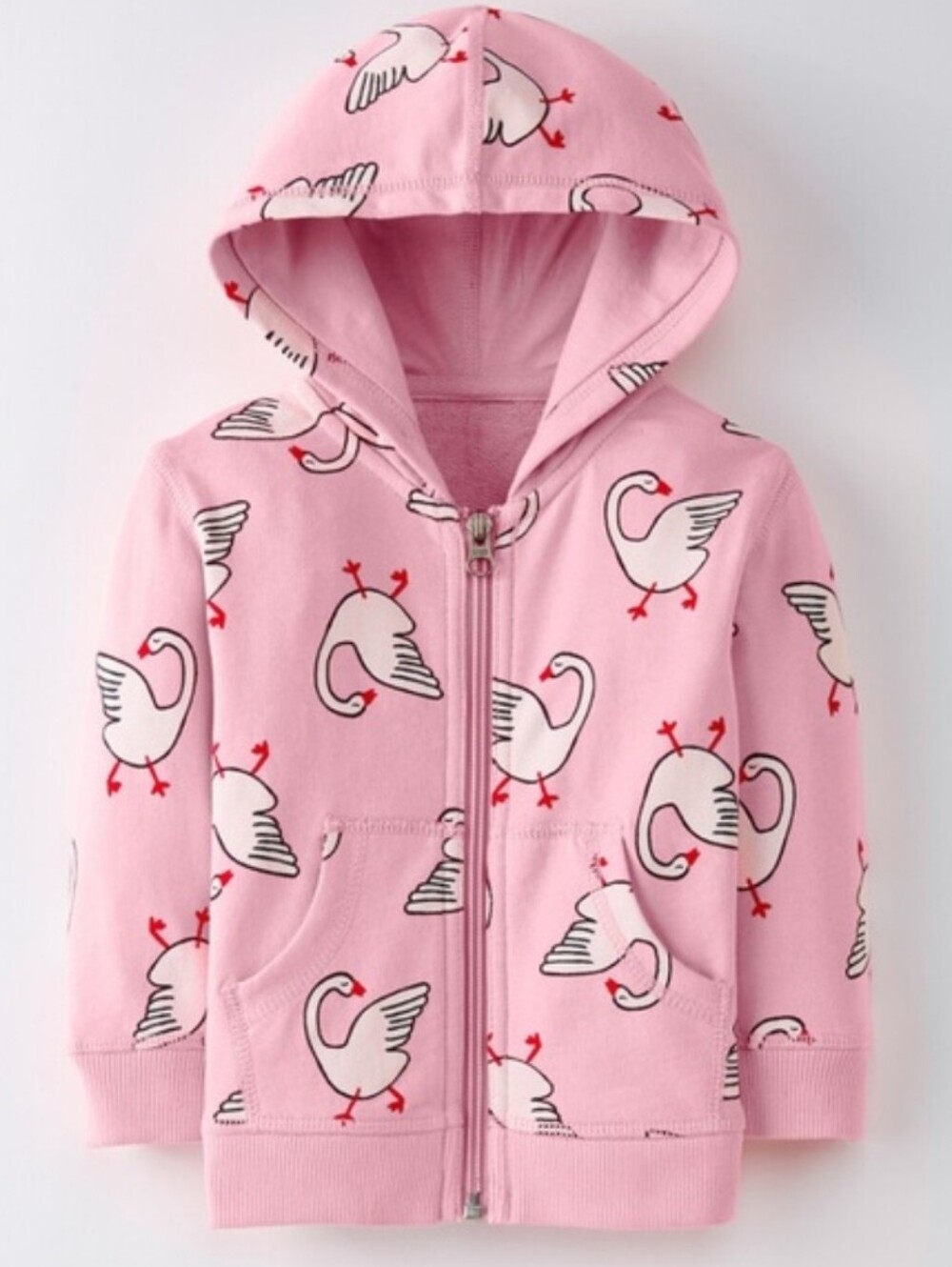 Hanna Andersson SWAN Print Full Zip Hoodie Sweatshirt Pink Whinsical Scandi NWT